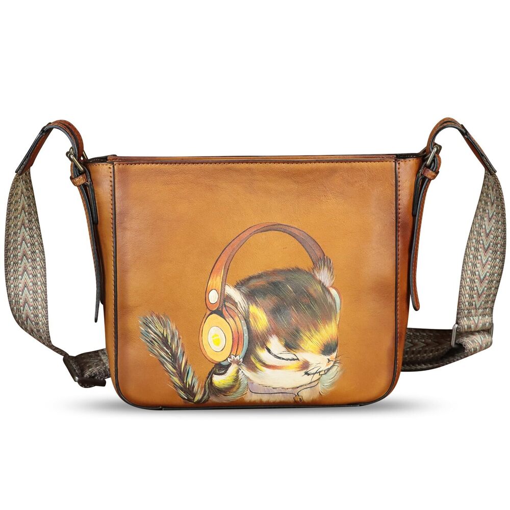 4513 Leather Crossbody Bag Hand Painted Leather Handmade Crossbody Satchel